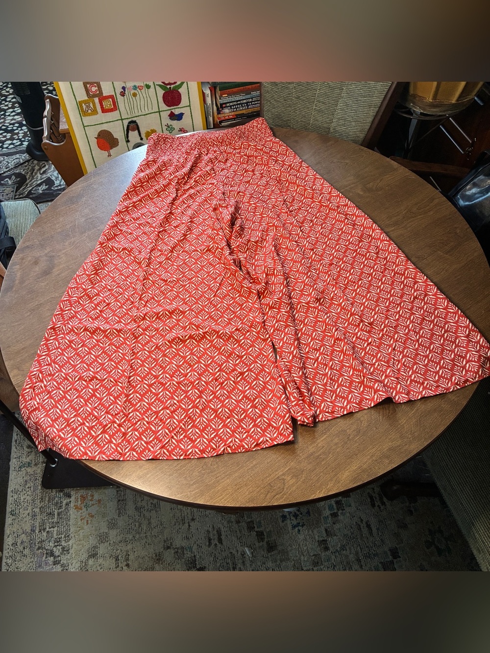 CeCe brand smocked-waist skirt Large Red And White
